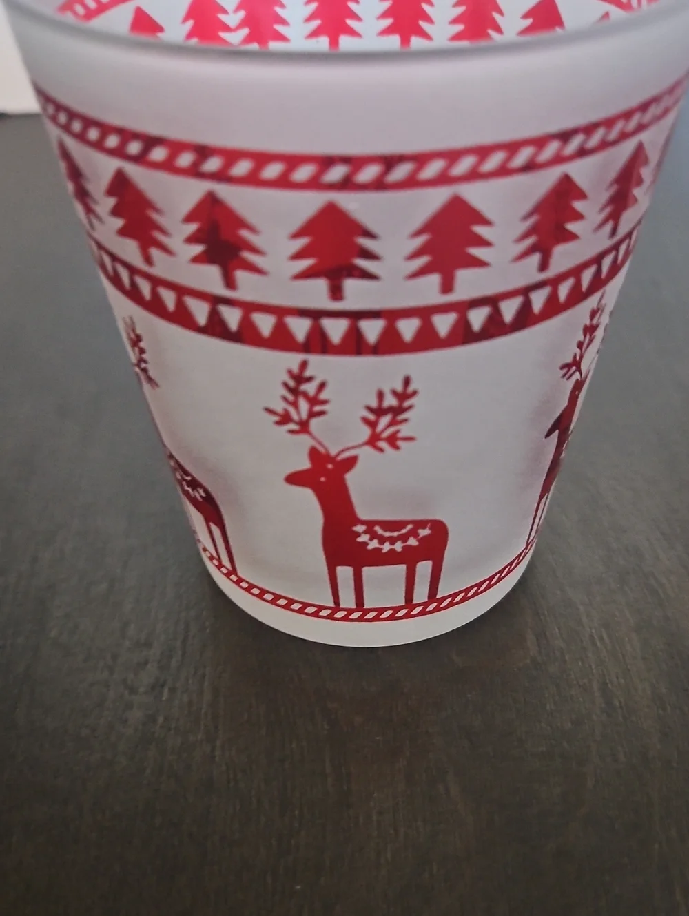 Set of 2 Vintage Pier 1 Frosted Red Reindeer Old Fashioned Glass